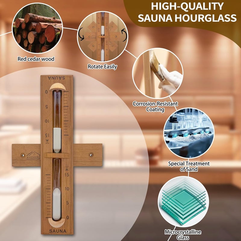 Asidius Red Cedar Sauna Timer, Wall-Mounted 360° Rotating 15 Minute Sand Timer, Sauna Accessories for Infrared Sauna, Home Sauna, Sauna Box - Image 3